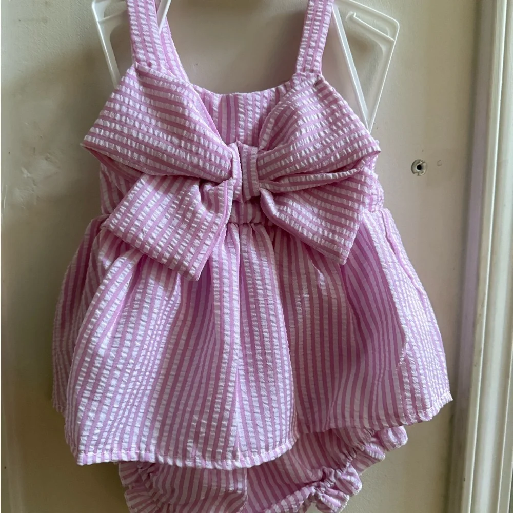 New Seersucker Bow Diaper Set